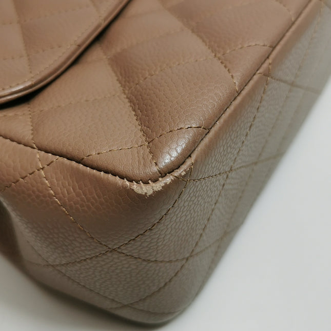 Chanel Classic Flap Jumbo 2009 Coffee Brown Caviar Leather Single Flap Silver Hardware