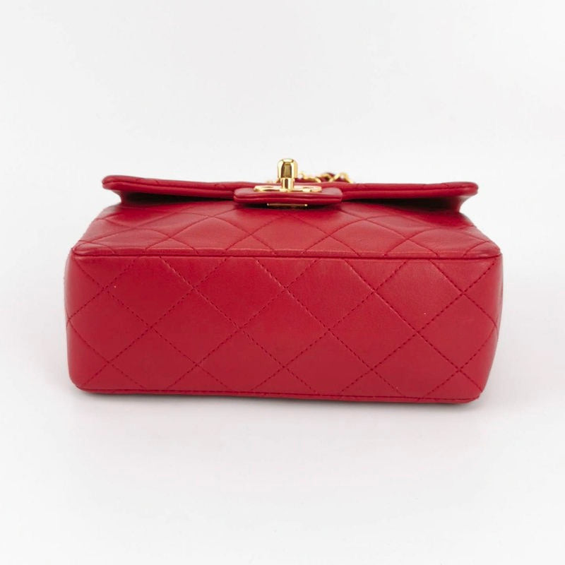 Chanel Vintage Classic Flap Mini Square Red Lambskin 24k Gold HW, 1989-1991