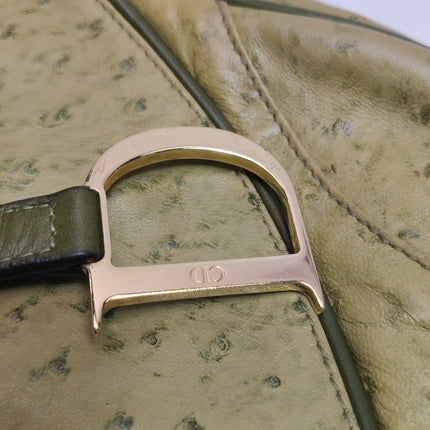 Dior Vintage Double Saddle Green Ostrich Leather Gold Hardware