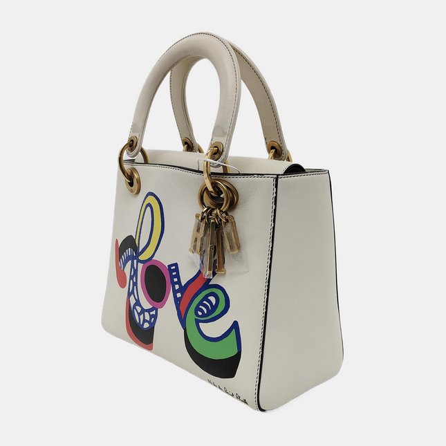 Lady Dior Medium Love White Calfskin Leather with Gold-tone Hardware