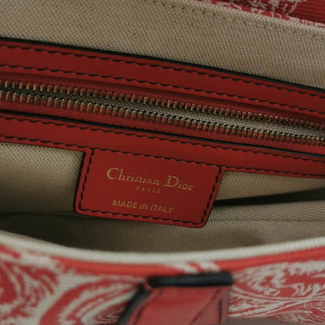 Christian Dior Saddle Medium Red Canvas Rain Forest Prints