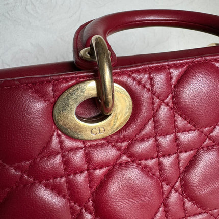 Lady D-Joy Medium Handbag Burgundy  Lambskin Cannage Leather, 2016