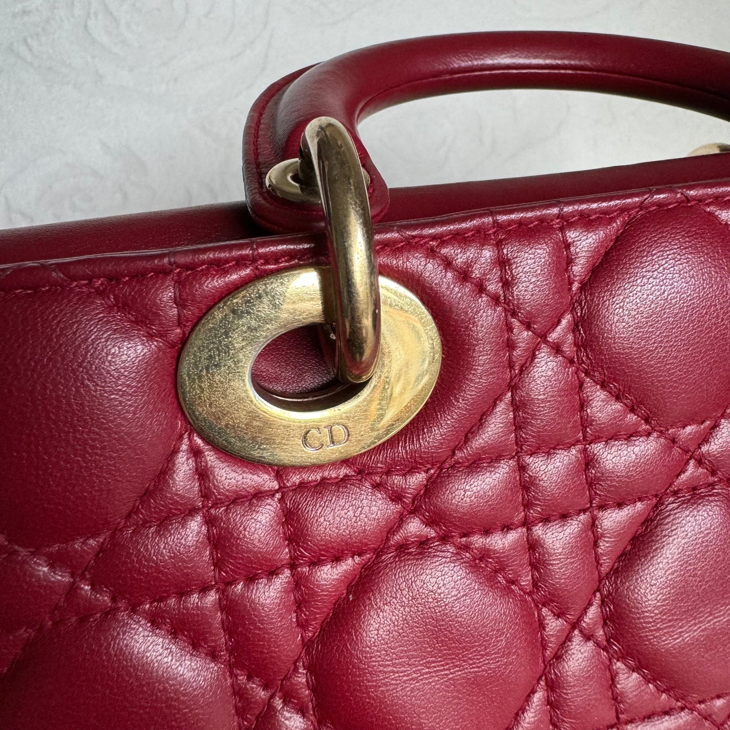 Lady D-Joy Medium Handbag Burgundy  Lambskin Cannage Leather, 2016