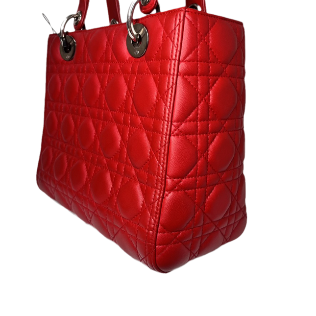 Sold Lady Dior Medium Bag Red Lambskin Cannage Leather Without Strap