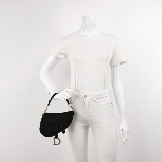 Dior Saddle Mini Silk Handbag Black with crystals