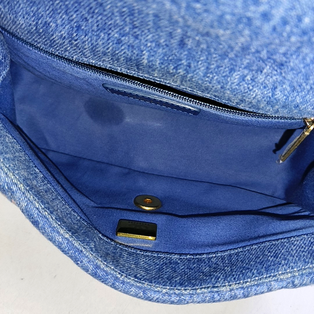 Chanel Classic Flap Mini Rectangular Blue Denim Jeans Gold Hardware Microchip