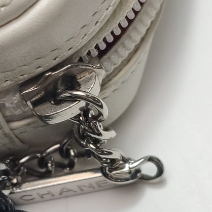 Chanel Cambon Clutch White Leather Snake Skin CC Logo Black Strap