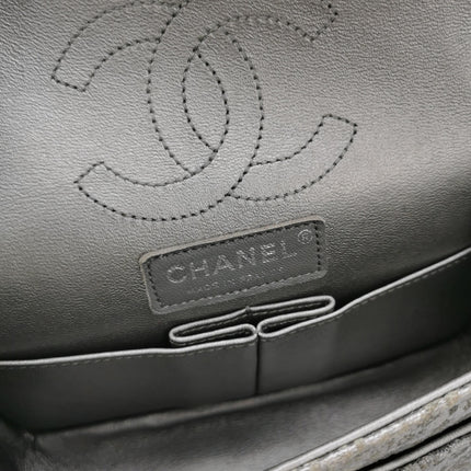 Chanel 2.55 Mini Chevron Stitching Silver Patterned Calfskin Leather Silver Hardware Flap Crossbody Bag