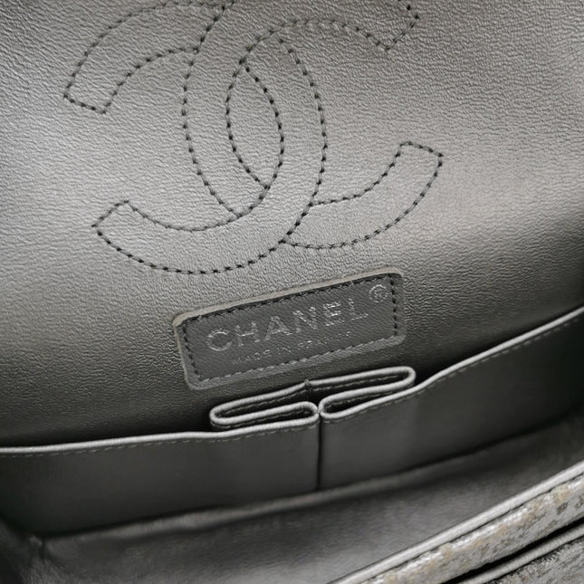 Chanel 2.55 Mini Chevron Stitching Silver Patterned Calfskin Leather Silver Hardware Flap Crossbody Bag