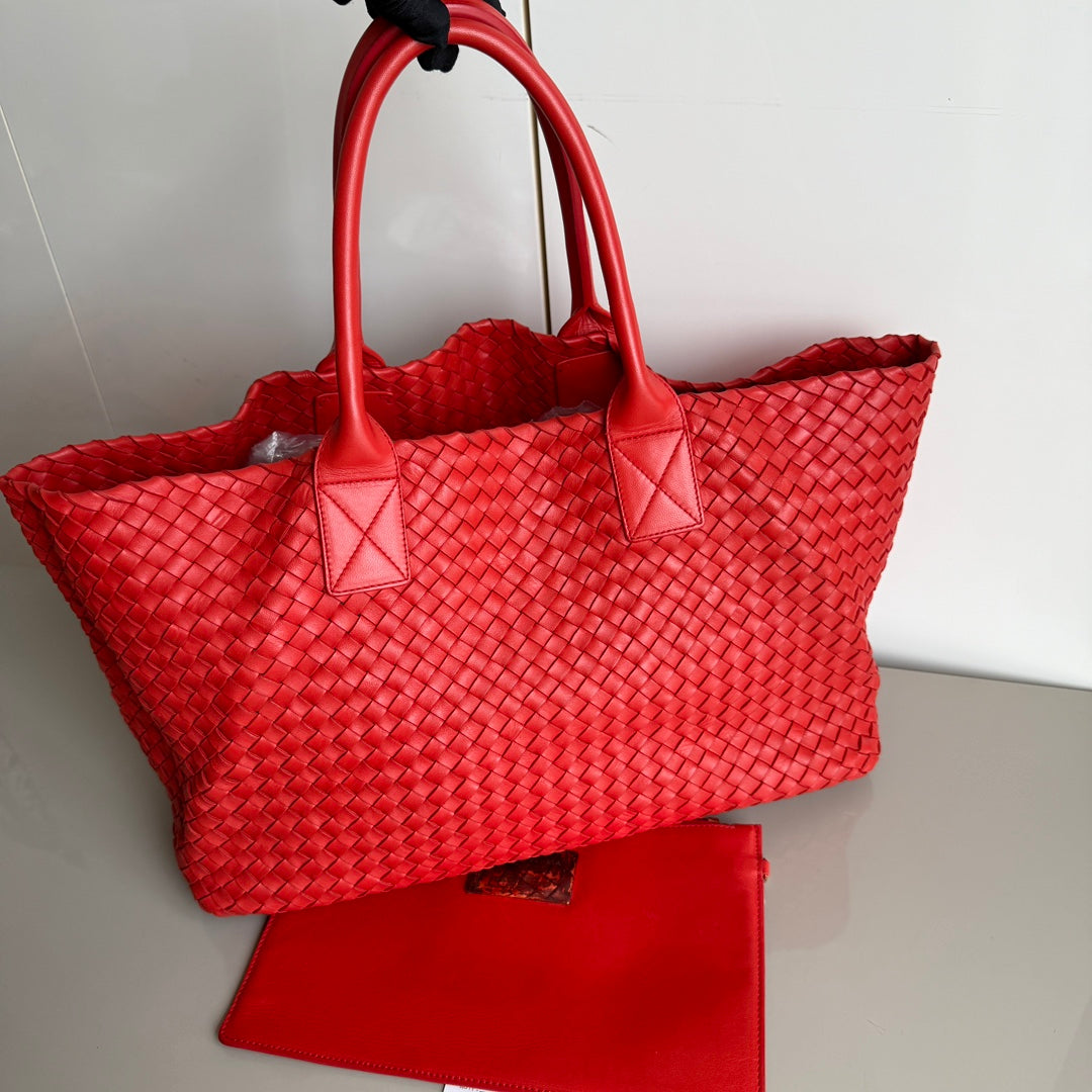 Bottega Veneta Cabat Large Intreccio Red Leather 40cm-Luxbags