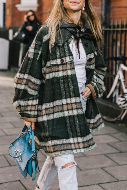 Chloé 2017 Fall/Winter Green Mohair Plaid Coat Oversized Fit Size S