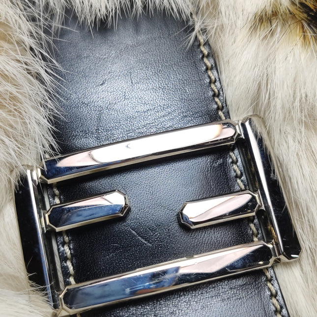 Fendi Mamma Baguette Rabbit Fur Polka Dots Print Shoulder Bag