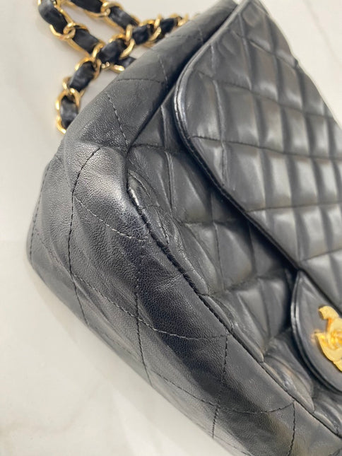 Sold Chanel Classic Flap Jumbo Vintage Black Lambskin Leather with 24k Gold Hardware