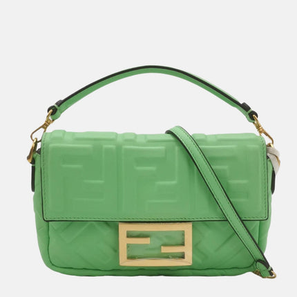 Fendi Baguette Mini Green Nappa Leather Crossbody Bag-Luxbags