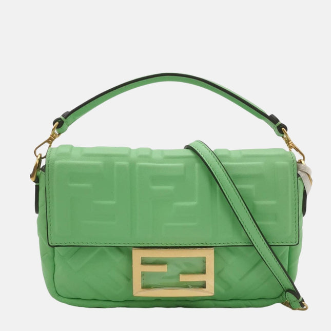 Fendi Baguette Mini Green Nappa Leather Crossbody Bag-Luxbags