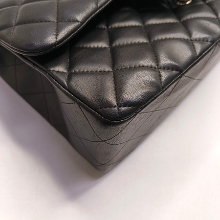 Chanel Classic Flap Jumbo Black Lambskin Leather Single Flap with Silver Hardware