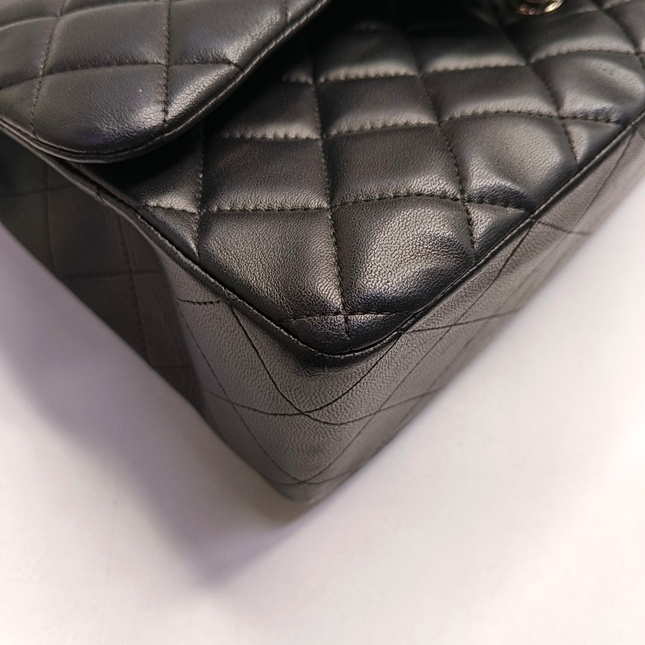 Chanel Classic Flap Jumbo Black Lambskin Leather Single Flap with Silver Hardware