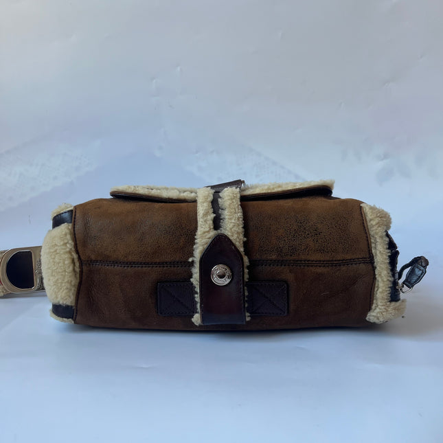 Dior Flight Medium Shoulder Bag Tan Brown Shearling