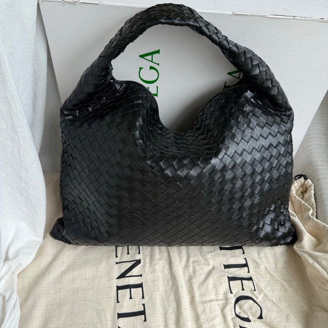 Bottega Veneta Hop Black Intrecciato Leather Maxi Hobo Bag 54cm-Luxbags