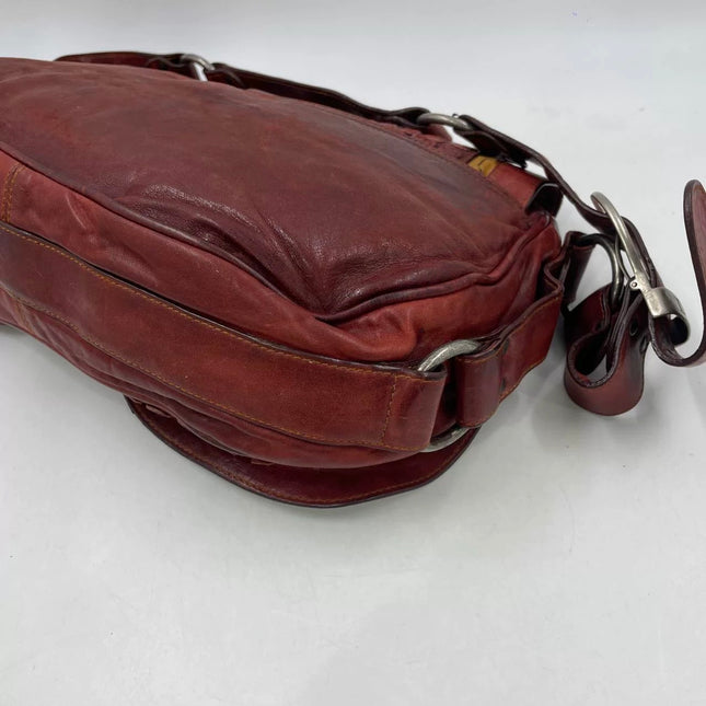 Dior Vintage Gaucho Large Red Leather Crocodile Embossed Crossbody Bag