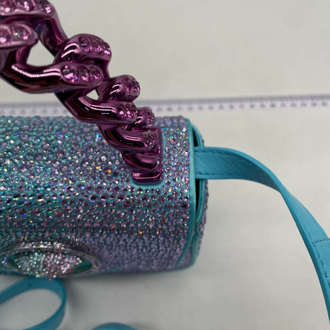Versace La Medusa Mini Crystal Embellished Top Handle Bag in Blue Pink