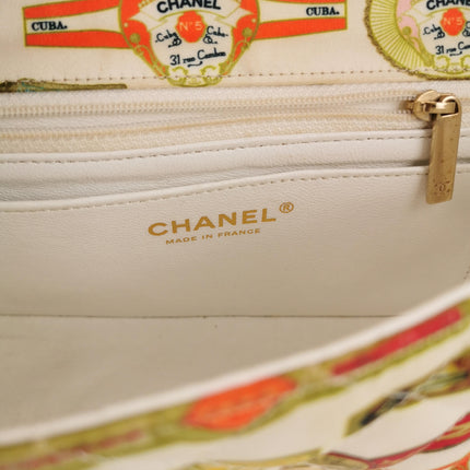 Chanel Classic Flap Mini Satin Paris Cuba Cigar Label Print Beige Multicolor, 2017