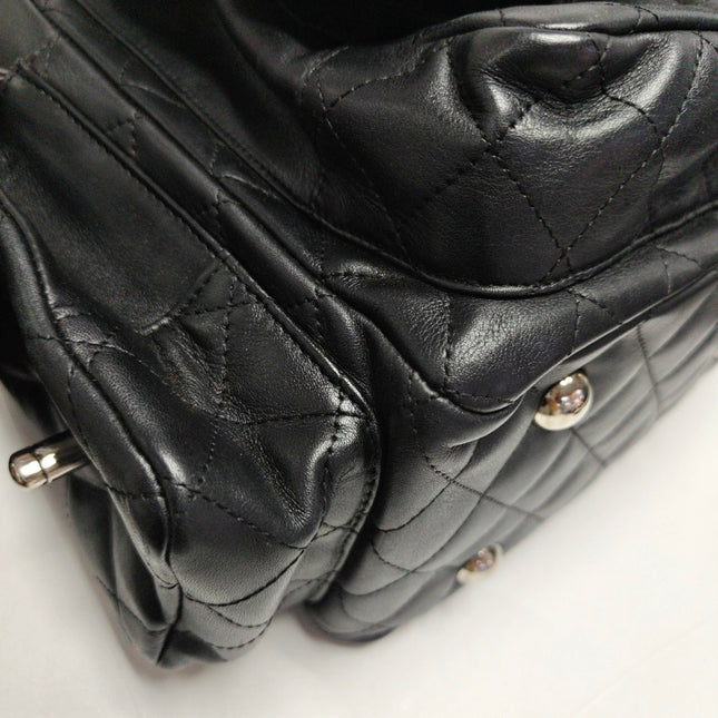 Chanel Cambon Large Black Calfskin Leather Double Strap Handbag