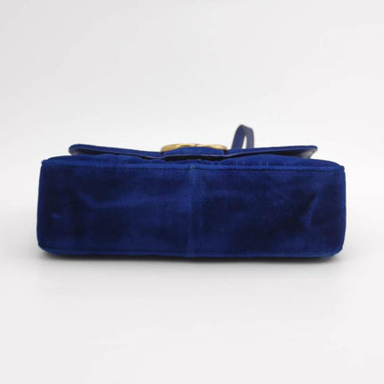 Gucci Marmont Mini Flap Navy Velvet Handbag