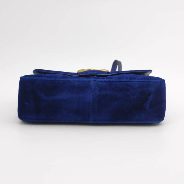 Gucci Marmont Mini Flap Navy Velvet Handbag