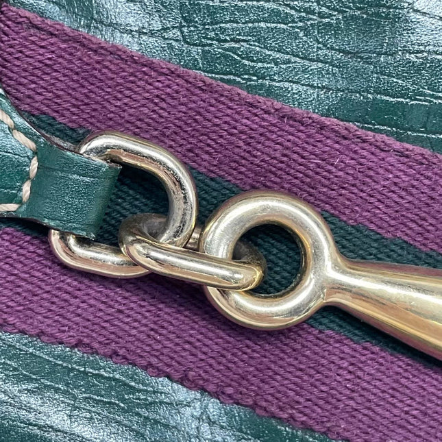 Gucci Large Vintage Green Leather and Monogram Side Horsebit Shoulder Bag