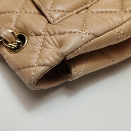 Chanel Classic Flap Maxi Beige Latte Lambskin Leather Giant Gold-tone CC Logo