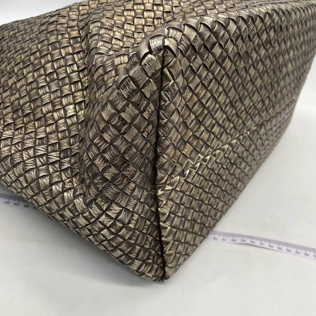 Bottega Veneta Cabat Large Intreccio Deerskin Leather Tote Bag Gold