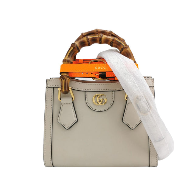 Gucci Diana Mini Cream White Leather Bag Bamboo Handle with Strap-Luxbags