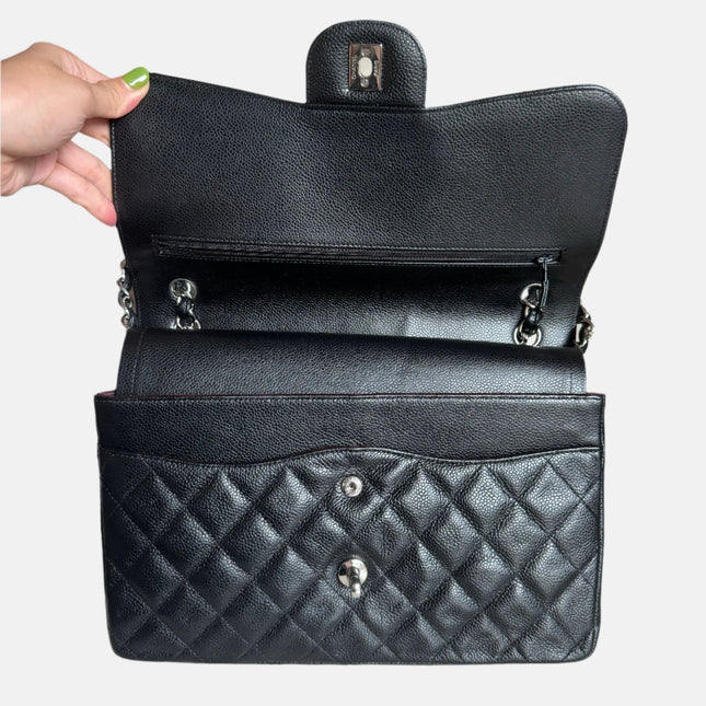 Sold Chanel Classic Flap Jumbo Black Caviar Leather Double Flap with Silver Hardware, 2014