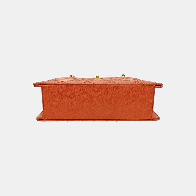 Chanel Vintage Small Matelasse Orange Caviar Leather Top Handle Bag