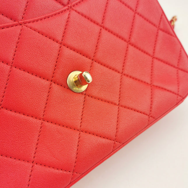 Chanel Chain Infinity Top Handle Caviar Leather Flap Satchel Red