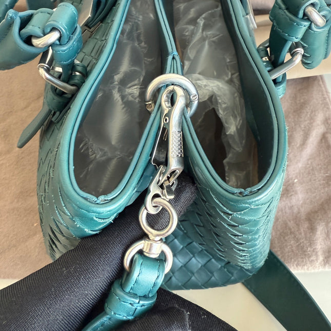 Bottega Veneta Roma Intrecciato Nappa Leather Peacock Green With Strap Small 30cm