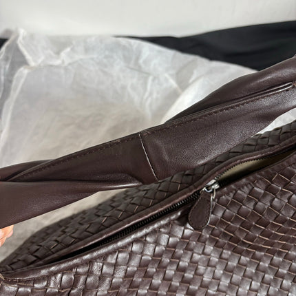 Bottega Veneta Belly Hobo Intreccio Leather Dark Chocolate Brown Large 50cm
