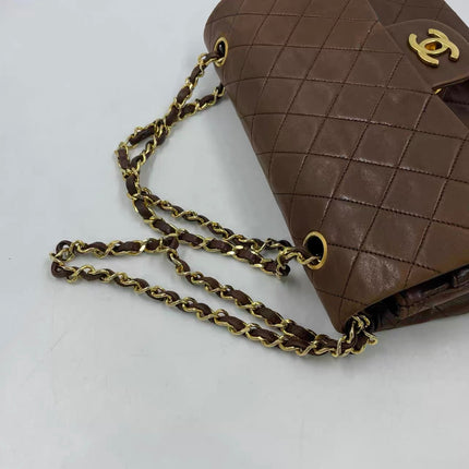 Chanel Classic Flap Rare Vintage Medium Brown Lambskin Leather 24k Gold Hardware 1989-1991