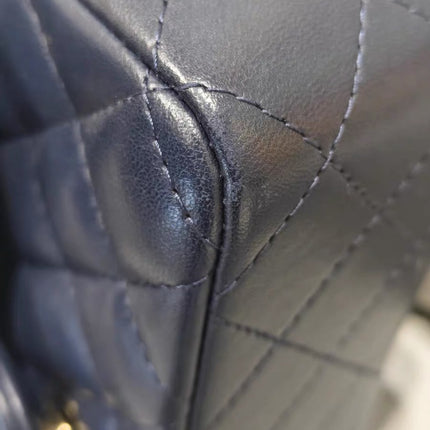 Chanel Classic Flap Mini Rectangular Navy Lambskin Leather Gold Hardware Microchip