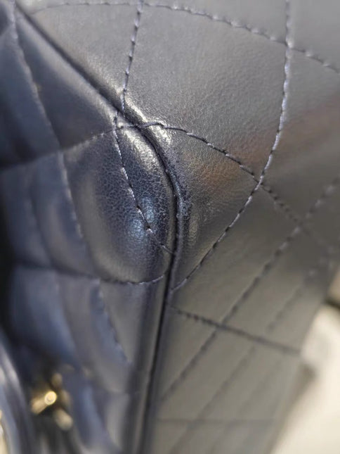 Chanel Classic Flap Mini Rectangular Navy Lambskin Leather Gold Hardware Microchip