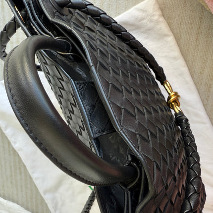 Bottega Veneta Andiamo Medium Black Intrecciato Leather Handbag