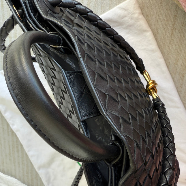 Bottega Veneta Andiamo Medium Black Intrecciato Leather Handbag