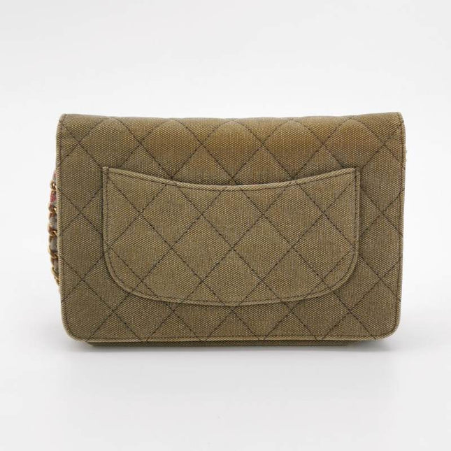 Chanel Wallet on Chain Khaki Quilted Canvas Coco Cuba Charms 2017