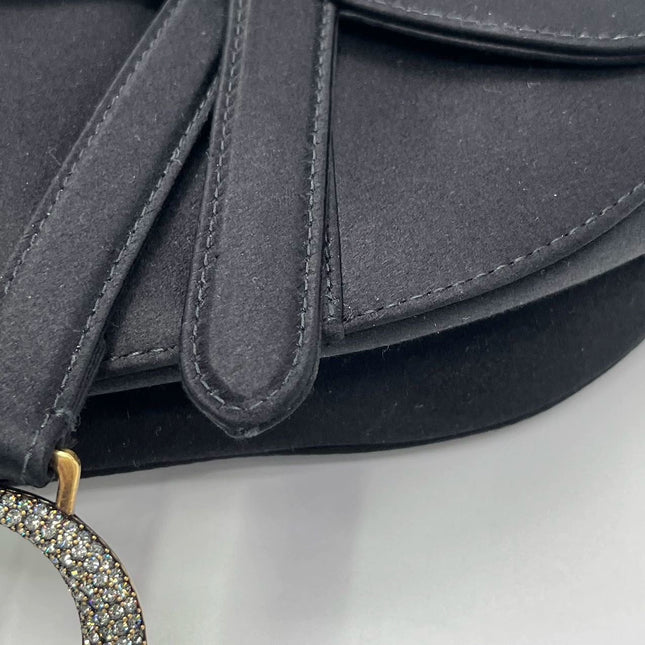 Dior Saddle Mini Silk Handbag Black with crystals