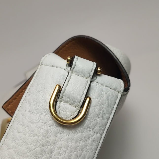 Fendi Baguette Selleria Medium White Calfskin Leather Crossbody Bag