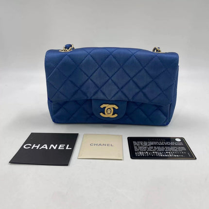 Chanel Classic Flap Mini 2013 Blue Silk Satin Gold Hardware
