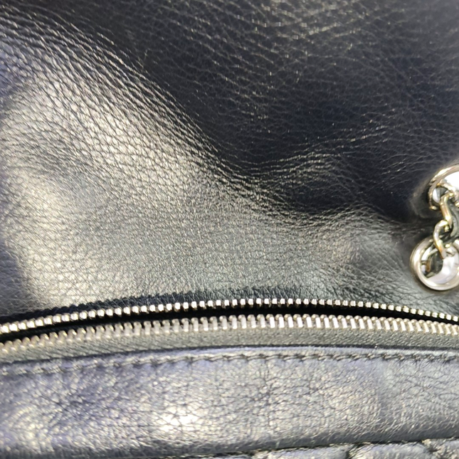 Chanel Medium Black Calfskin Leather Flap and Zipper Bag Silver Hardware, 2015