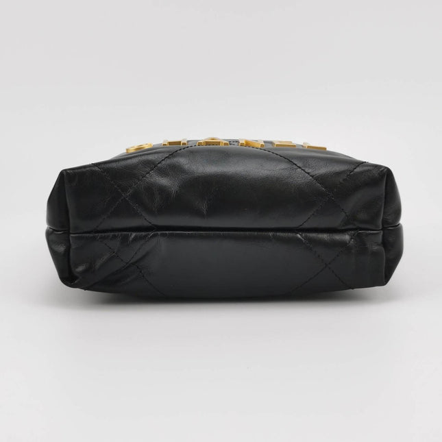 Sold Chanel 22 Hobo Bag Mini Shiny Calfskin Leather Black with Gold-tone Hardware