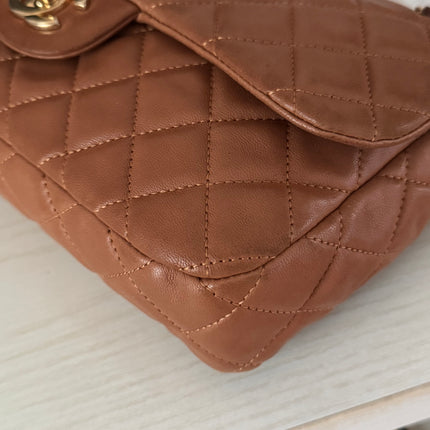 Chanel Seasonal Flap Medium Caramel Tan Brown Leather Valentine Marine Charms